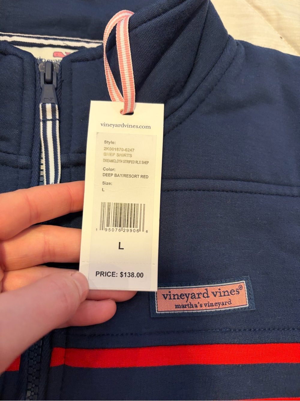 Vineyard Vines Women’s Shep Shirt Navy & Red Striped Quarter-Zip Sweatshirt NWT - Picture 4 of 8